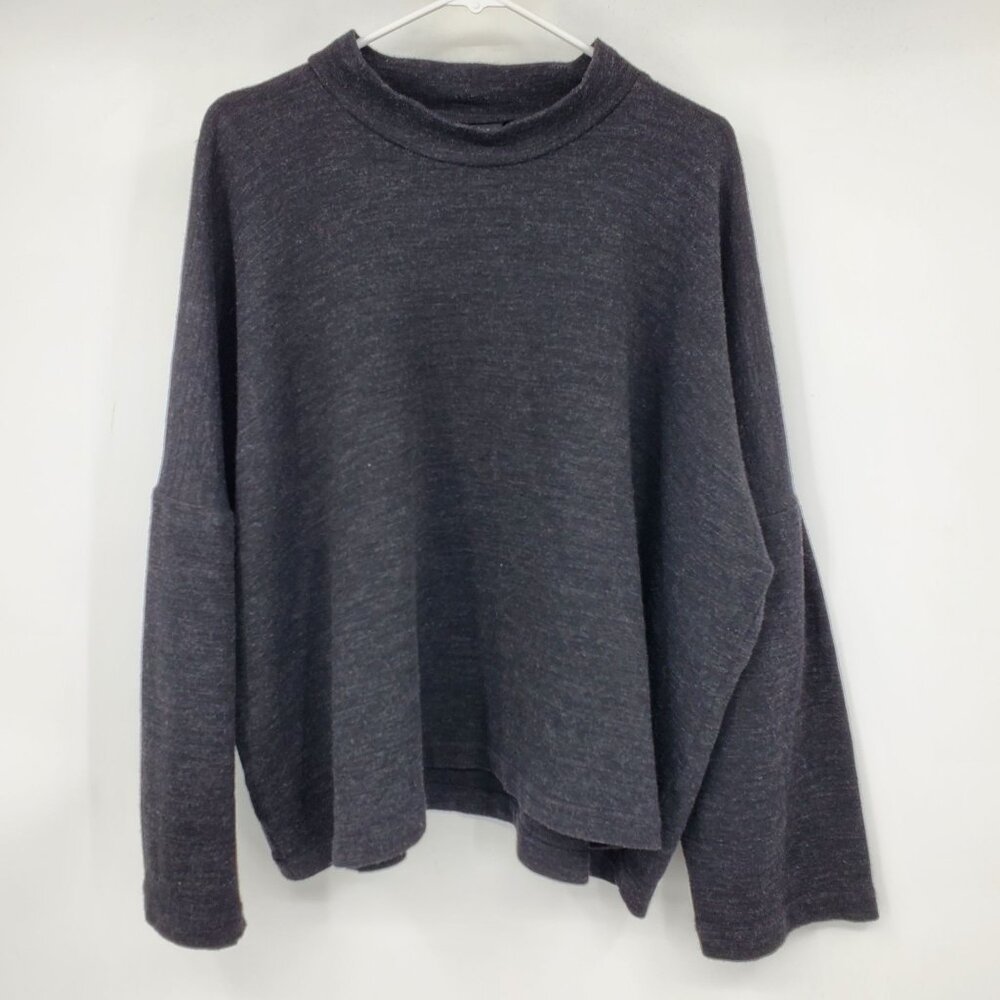 Eskandar Lagenlook Wool Blend Mock Neck Grey Oversized Drop Shoulder Sweater 1‎